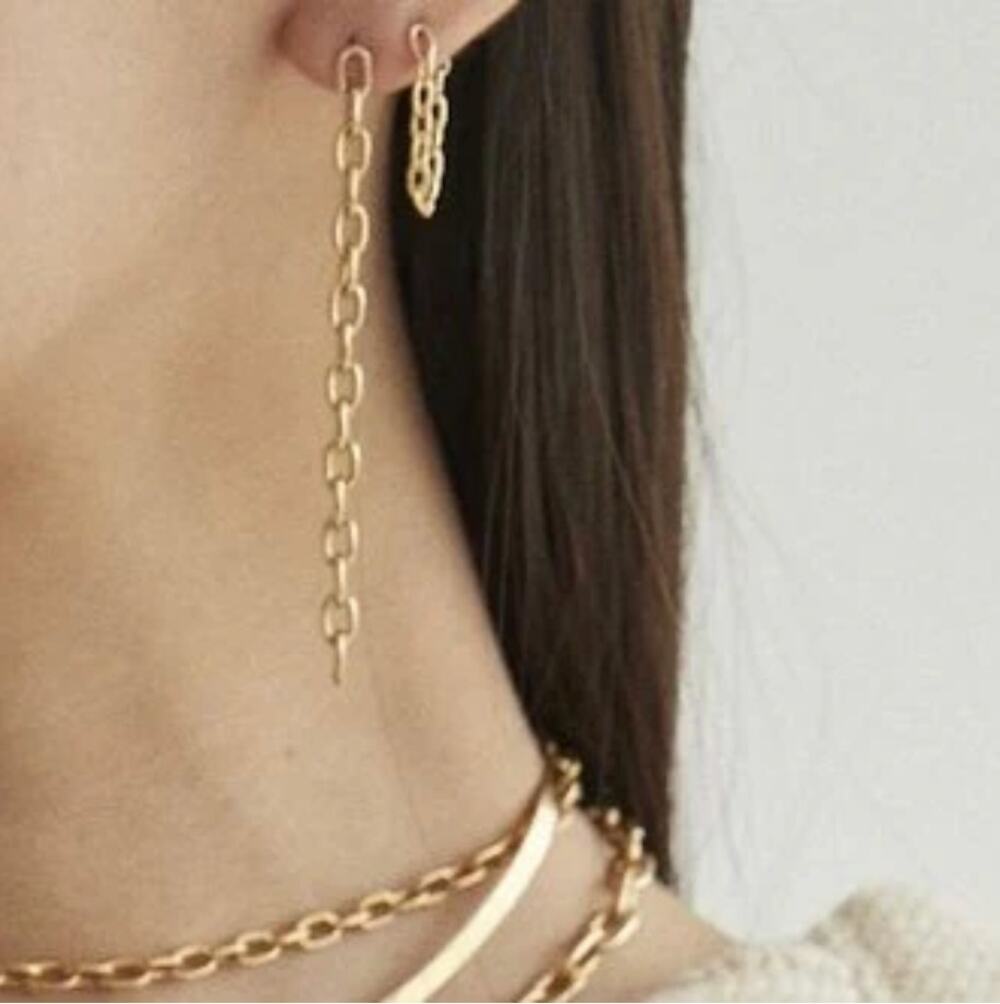 KBH Jewels Mini Chain Link Loop Earrings in Yellow Gold
